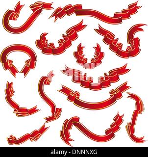 Red ribbons set. Collection of vector temlates. Stock Vector
