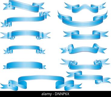 set of vector ribbons with stripes and gradients Stock Vector