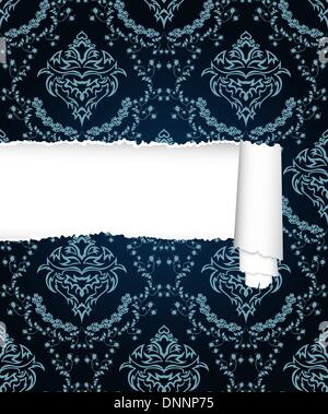 Damask seamless vector pattern with ripped copy-space for your text.  For easy making seamless pattern just drag ornate group into swatches bar, and use it for filling any contours. Stock Vector