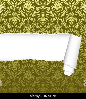 Damask seamless vector pattern with ripped copy-space for your text.  For easy making seamless pattern just drag ornate group into swatches bar, and use it for filling any contours. Stock Vector