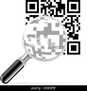 Vector illustration magnifier and black qr code identification isolated ...