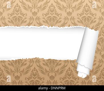 Damask seamless vector pattern with ripped copy-space for your text.  For easy making seamless pattern just drag ornate group into swatches bar, and use it for filling any contours. Stock Vector