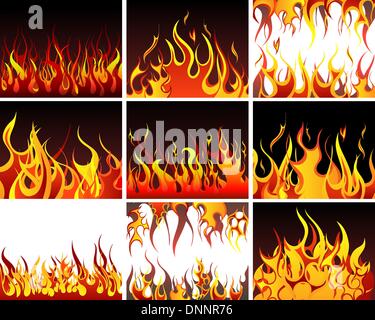 Big collection of fire elements. Fully editable EPS 8 vector illustration. Stock Vector