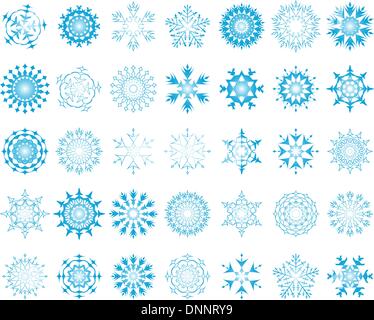 Set of different vector snowflakes in blue-white color Stock Vector