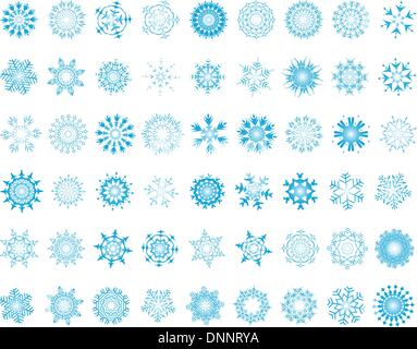 Set of different vector snowflakes in blue-white color Stock Vector