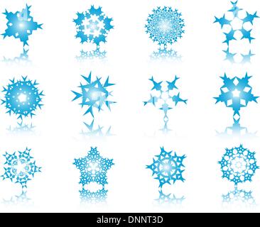 Set of different vector snowflakes in blue-white color Stock Vector