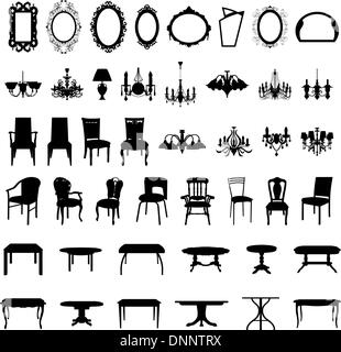 Set of different furniture silhouettes. Vector illustration. Stock Vector