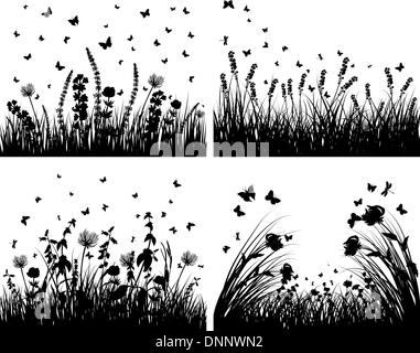 Vector grass silhouettes backgrounds set. All objects are separated. Stock Vector