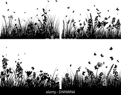 Vector grass silhouettes backgrounds set. All objects are separated. Stock Vector
