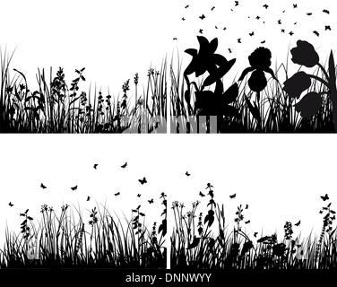 Set of four vector grass silhouettes backgrounds Stock Vector