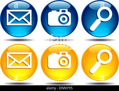 Search enlarge magnifier Magnify Camera picture photo digital photography digitally envelope mail e-mail email buttons icons Stock Vector