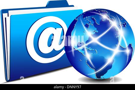 email Communication Globe and Folder Internet, Network Cloud Concept Icon