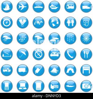 Collection of different icons for using in web design. Travel. Stock Vector