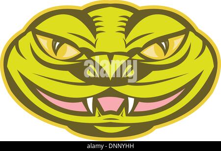 Illustration of a viper snake serpent head facing front on isolated background. Stock Vector