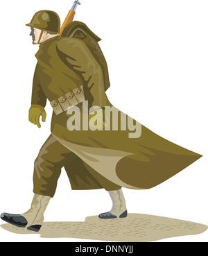 Illustration of a world war two american soldier marching done in retro style. Stock Vector