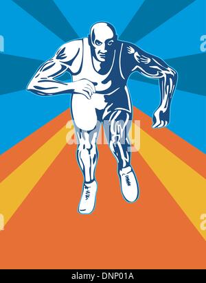 Illustration of sprinter runner running sideview done in retro style. Stock Vector