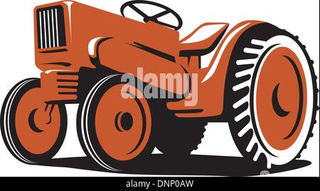 Illustration of a red tractor on isolated white background done in retro style. Stock Vector