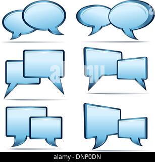 Silver blue and glass 3D and 2D speech bubbles Stock Vector