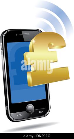 Pay by Mobile, Cell Smart Phone - e-Commerce concept, Pound sterling - Pay by Phone - epay - transfer Stock Vector