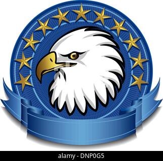 Eagle with banner and gold stars Stock Vector