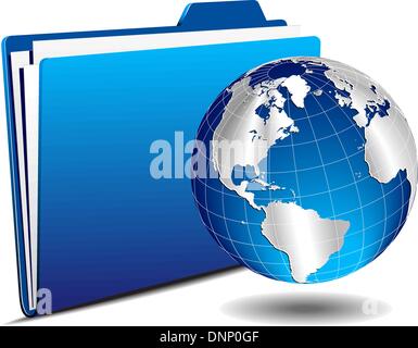 Earth Globe with Folder Data Storage Stock Vector