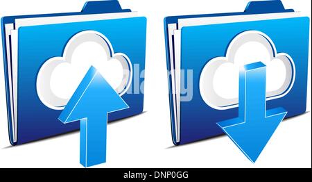 Upload and download folder icons from the virtual cloud Stock Vector