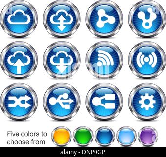 Internet button Icons for internet technology - five colors to choose from Stock Vector