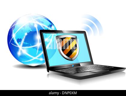 Upload from a laptop computer to the internet cloud computing Stock Vector