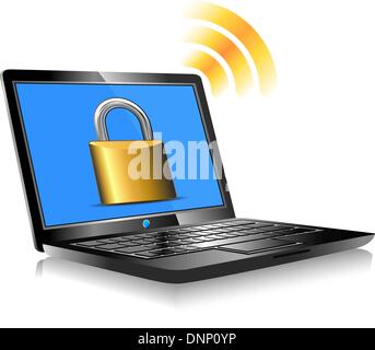 Laptop protection - internet connection with global world - password Stock Vector