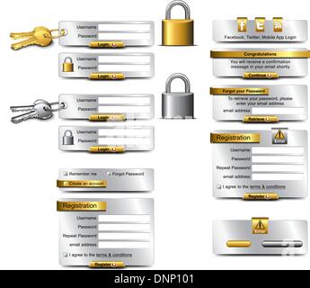 A complete login system with all relevant windows - All items are layered in the vector file Stock Vector