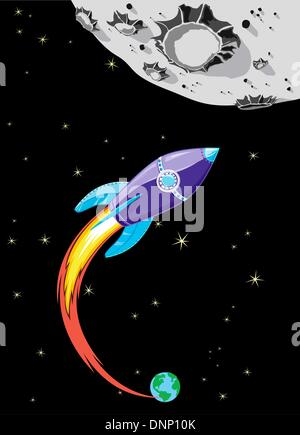 Spaceship heading towards the Moon Stock Vector