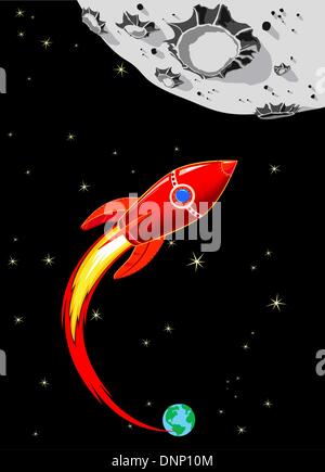 Spaceship heading towards the Moon Stock Vector