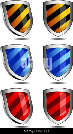 Set of 2D and 3D Shields - antivirus security protection firewall Stock Vector
