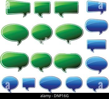 Speech bubbles in green and blue all shapes and sizes Stock Vector