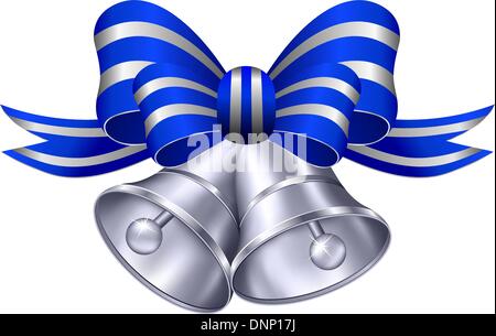 Ornate Silver Wedding Bells with Blue and Silver Ribbon Stock Vector