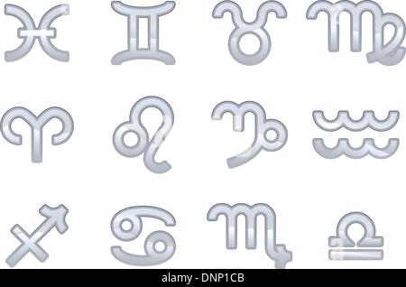 A set of zodiac sign icons representing the twelve signs of the zodiac for horoscopes and the like Stock Vector