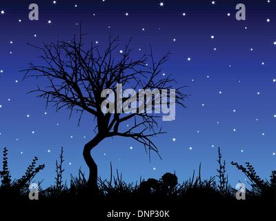 Silhouette of a tree against a starry sky Stock Vector Image & Art - Alamy