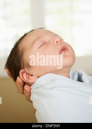 Portrait of newborn baby boy (0-1 months) sleeping Stock Photo