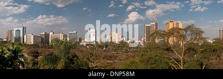 High resolution panorama of Nairobi city skyline with high rise multi storey buildings seen from Nairobi Serena Hotel Stock Photo