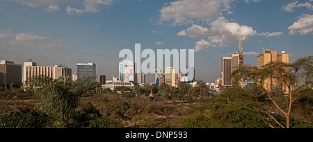 High resolution panorama of Nairobi city skyline with high rise multi storey buildings seen from Nairobi Serena Hotel Stock Photo