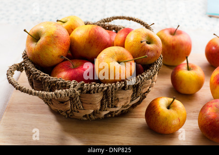 Basket of yellow and red apples Stock Photo