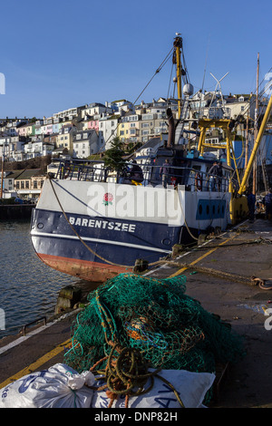 Barentzee,trawler,moored,Brixham,Devon,boat, breakwater, brixham, coast, devon, england, fish, fishing, harbor, harbour, mooring Stock Photo