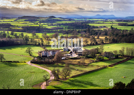 Grinshill, Shropshire, England, UK. View west towards Long Mountain and The Breiddon Hills on the Welsh borders Stock Photo