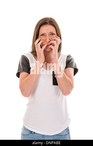 Young woman is afraid Stock Photo