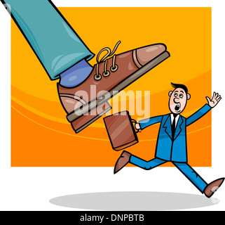 Cartoon Concept Illustration of Unfair Competition in Business or Corporations Destroying Small Businesses Stock Photo