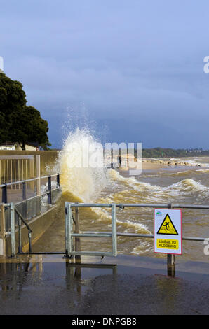 Christchurch, UK. 03rd Jan, 2014. Storm waves batter the sea wall at the entrance to Christchurch Harbour Credit:  Roger Allen Photography/Alamy Live News Stock Photo