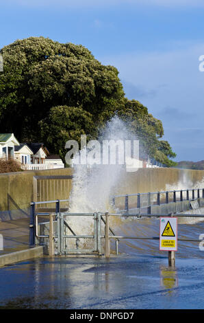 Christchurch, UK. 03rd Jan, 2014. Storm waves batter the sea wall at the entrance to Christchurch Harbour Credit:  Roger Allen Photography/Alamy Live News Stock Photo