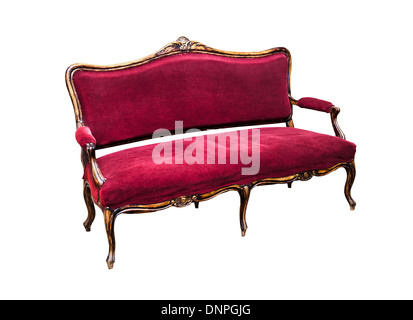 Old red velvet sofa isolated on a white Stock Photo