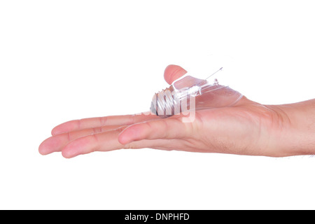 hand holding a light bulb isolated on white background Stock Photo