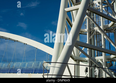 Abstract detail of the lift bridge, or Millennium footbridge, at Salford Quays, Greater Manchester, England, UK Stock Photo
